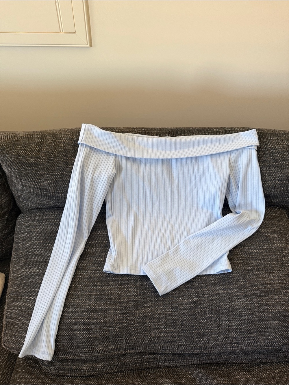 Divided Off-Shoulder Ribbed Tank Top in Light Blue
